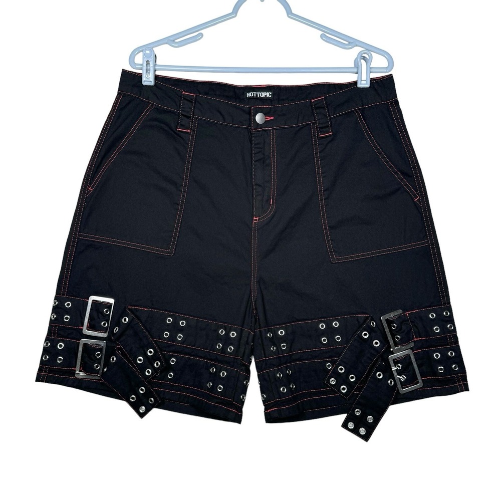 Hot Topic Goth Shorts Womens 15 Black Red Emo Grunge Buckle